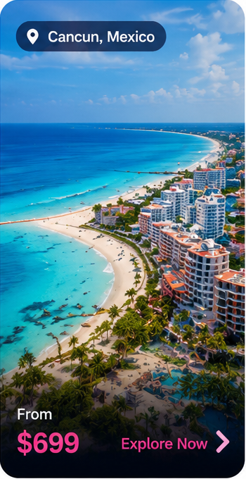 Cancun, Mexico beach resort coastline