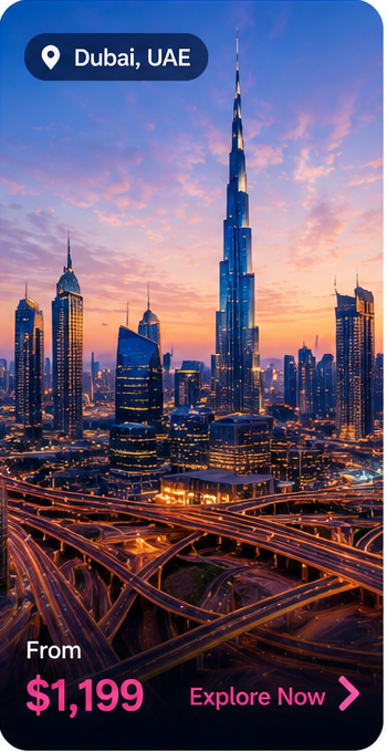 Dubai, UAE skyline at sunset